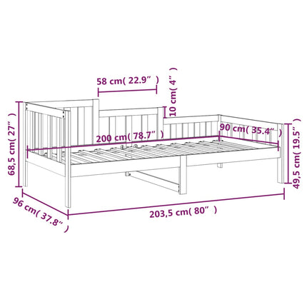 daybed uden madras 90x200 cm massivt fyrretræ