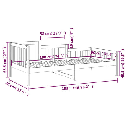 daybed uden madras 90x190 cm massivt fyrretræ
