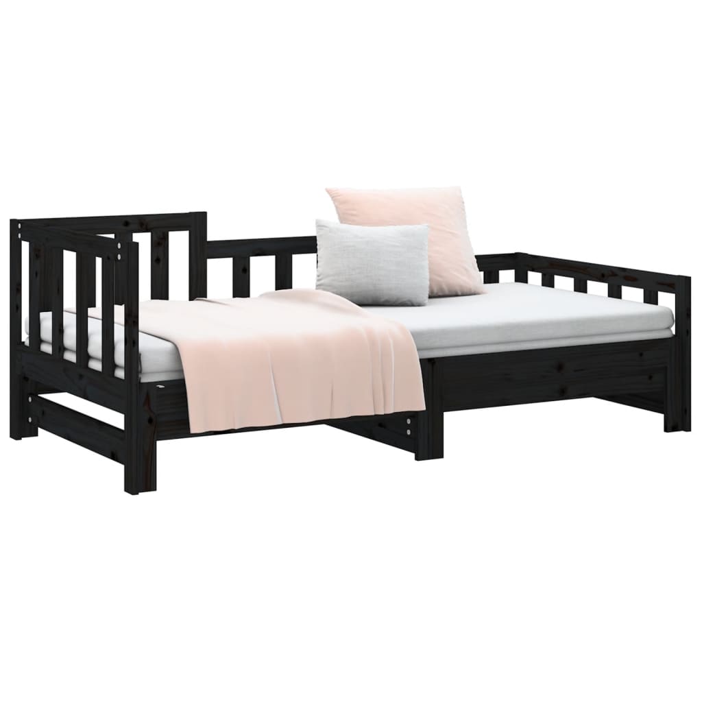 daybed med udtræk 2x(80x200) cm massivt fyrretræ sort