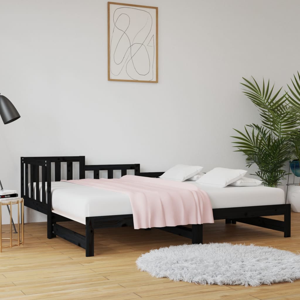 daybed med udtræk 2x(80x200) cm massivt fyrretræ sort billede