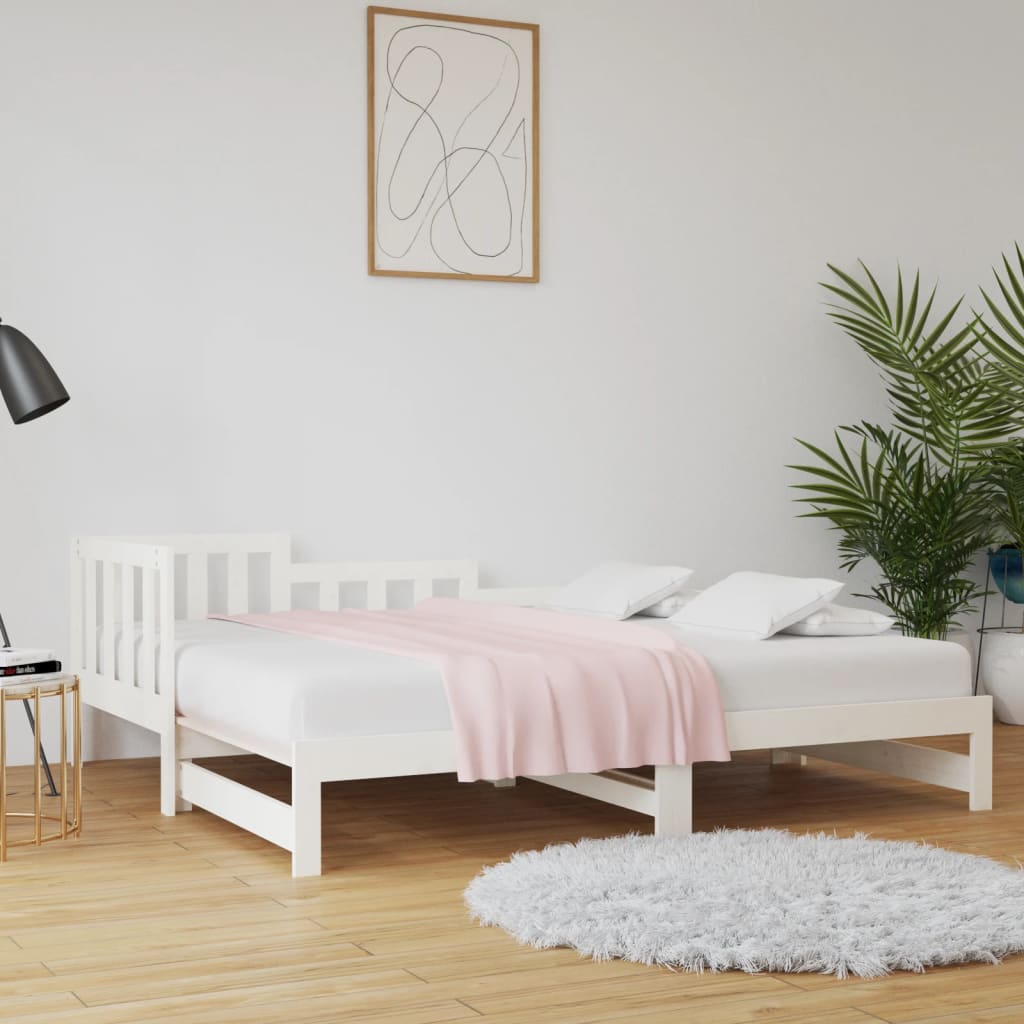 daybed med udtræk 2x(90x190) cm massivt fyrretræ hvid billede
