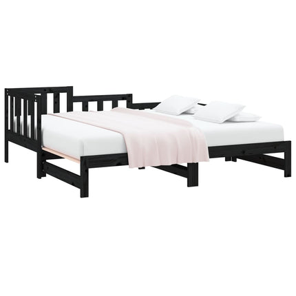 daybed med udtræk 2x(90x190) cm massivt fyrretræ sort