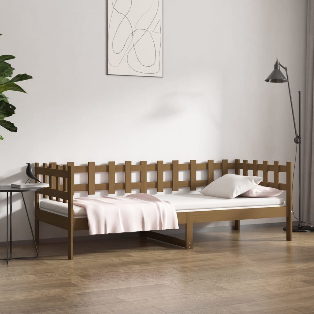 daybed 80x200 cm massivt fyrretræ gyldenbrun