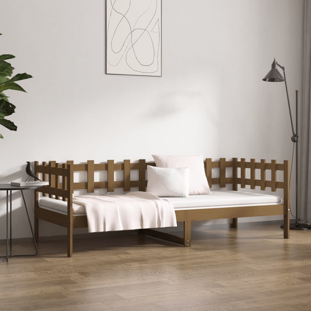 daybed 90x200 cm massivt fyrretræ gyldenbrun