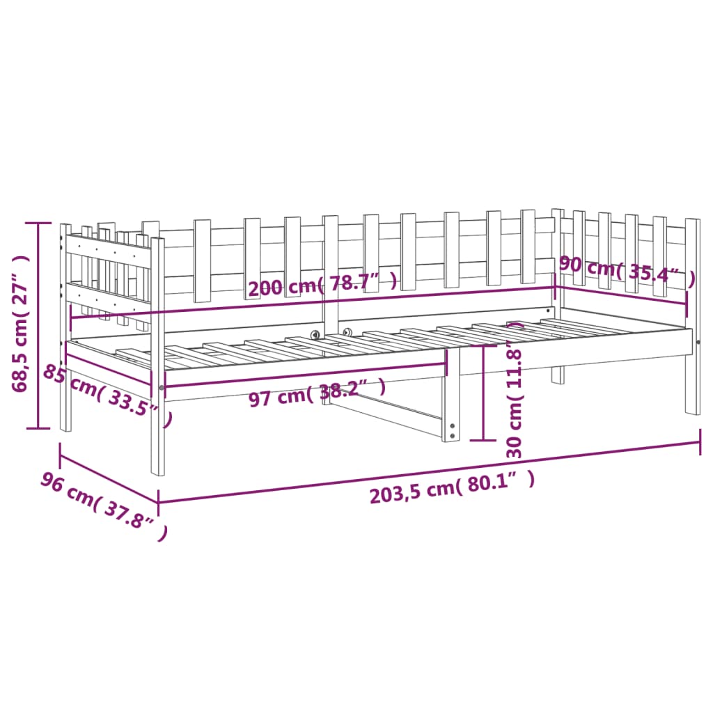 daybed 90x200 cm massivt fyrretræ gyldenbrun