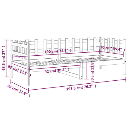 daybed uden madras 90x190 cm massivt fyrretræ