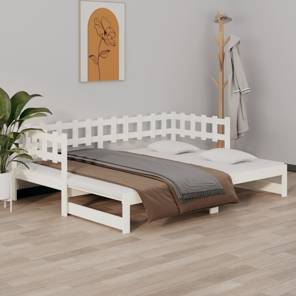 daybed med udtræk 2x(80x200) cm massivt fyrretræ hvid billede