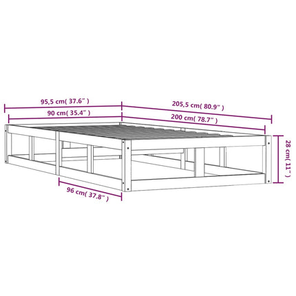 sengeramme 90x200 cm massivt træ hvid