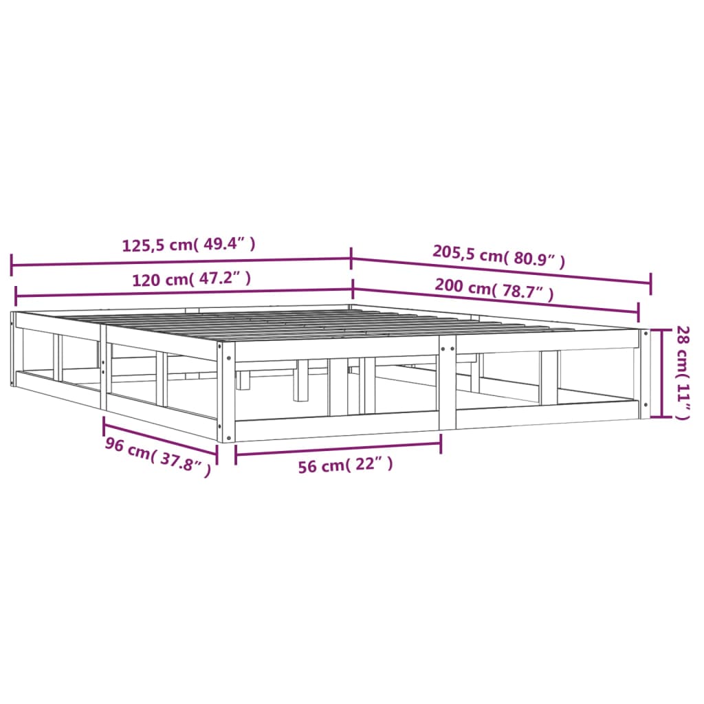 sengeramme 120x200 cm massivt træ gyldenbrun