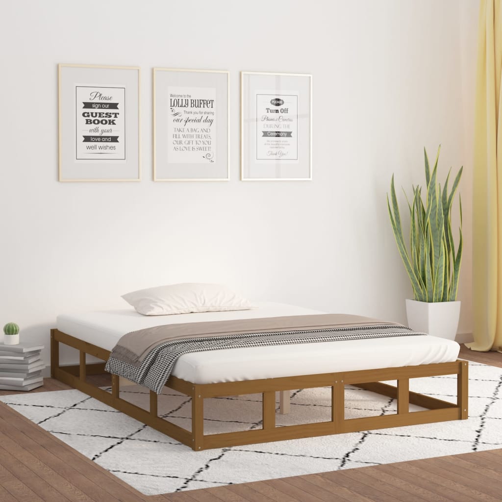 sengeramme 120x200 cm massivt træ gyldenbrun
