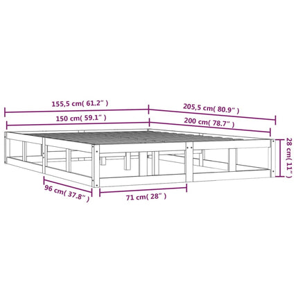 sengeramme 150x200 cm King Size massivt træ grå