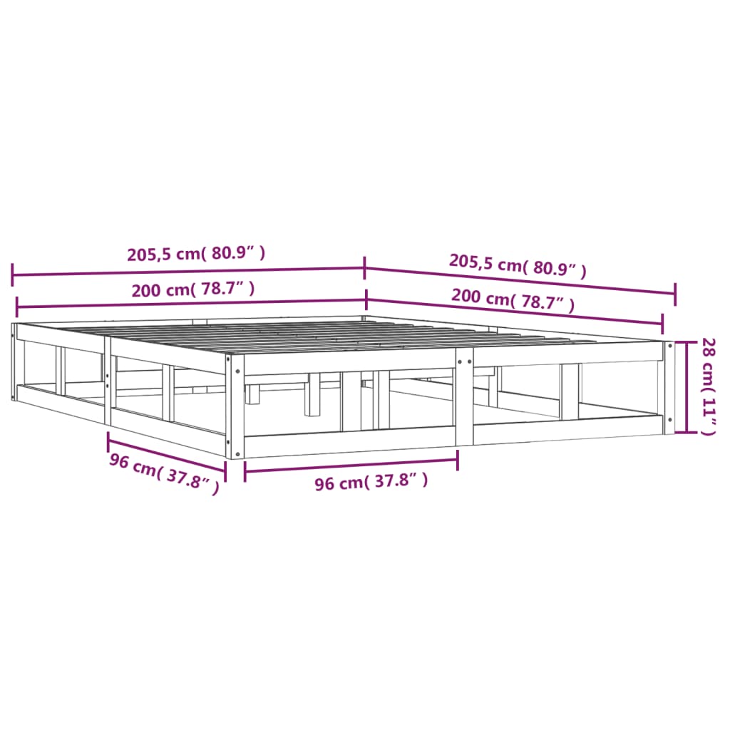 sengeramme 200x200 cm massivt træ
