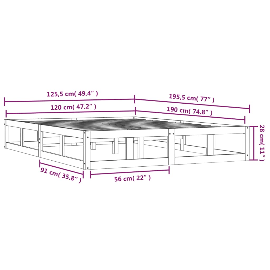 sengeramme 120x190 cm Small Double massivt træ hvid