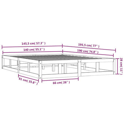 sengeramme 140x190 cm massivt træ hvid