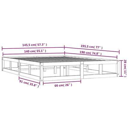 sengeramme 140x190 cm massivt træ sort