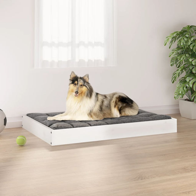 hundeseng 91,5x64x9 cm massivt fyrretræ hvid