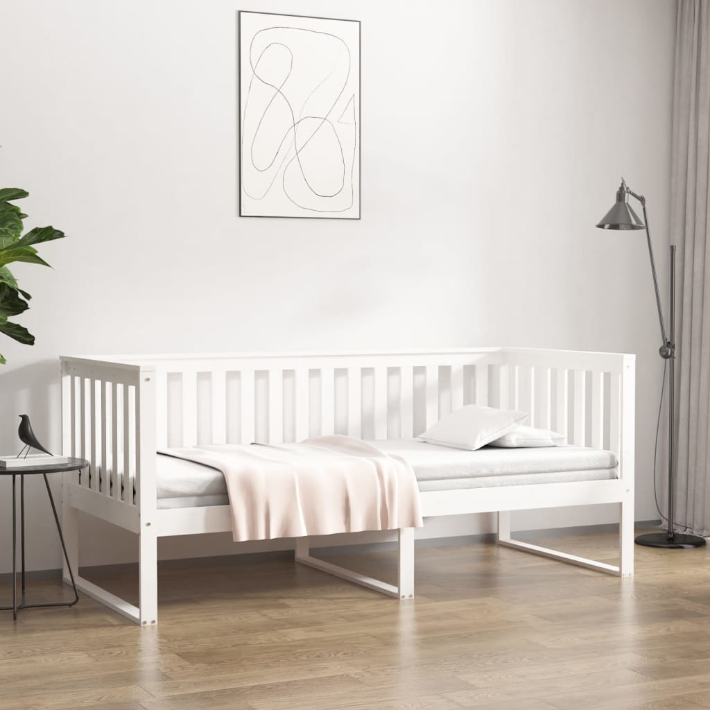 daybed med reol uden madras 100x200 cm massivt fyrretræ hvid billede