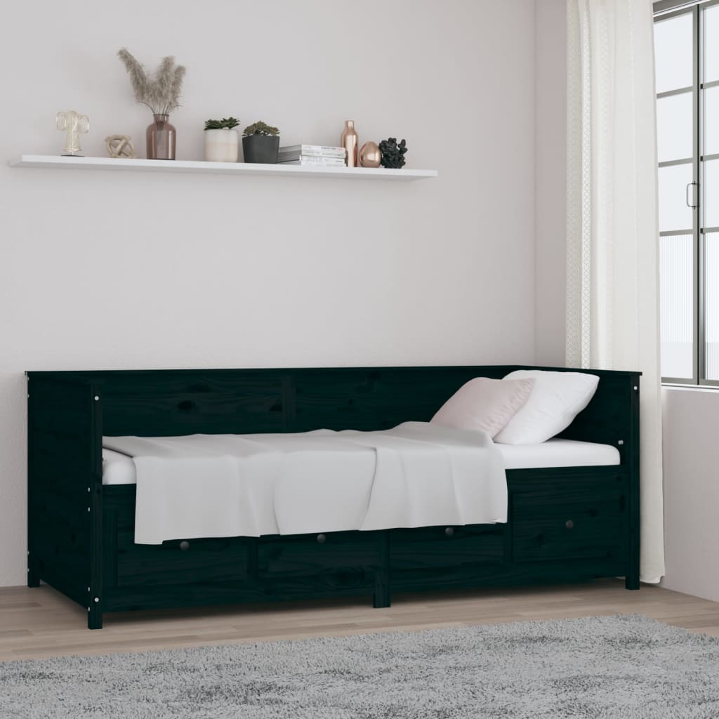 daybed 90x200 cm massivt fyrretræ sort billede