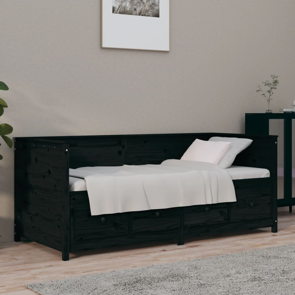Daybed 90×190 cm i massivt fyrretræ - sort med skuffer