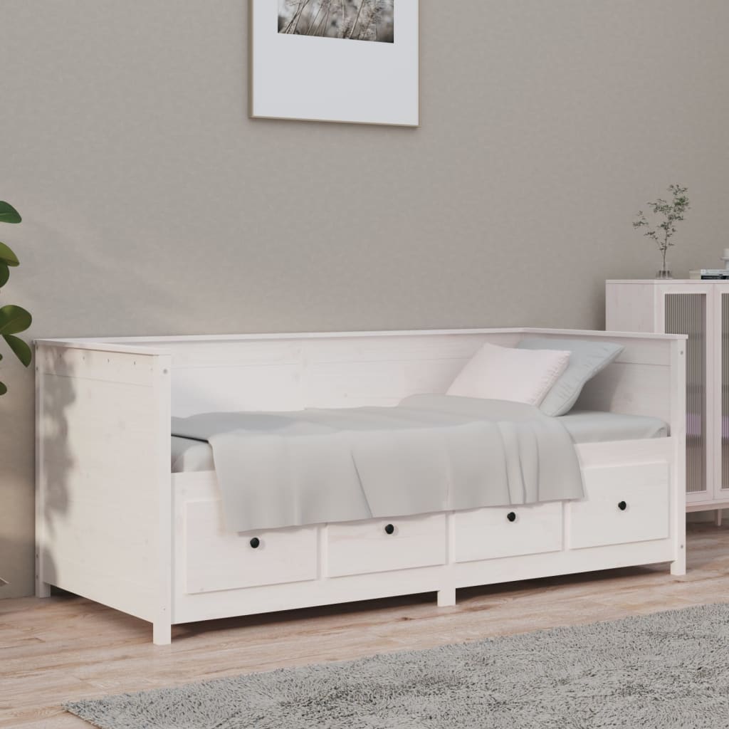 daybed med reol uden madras 75x190 cm massivt fyrretræ hvid billede