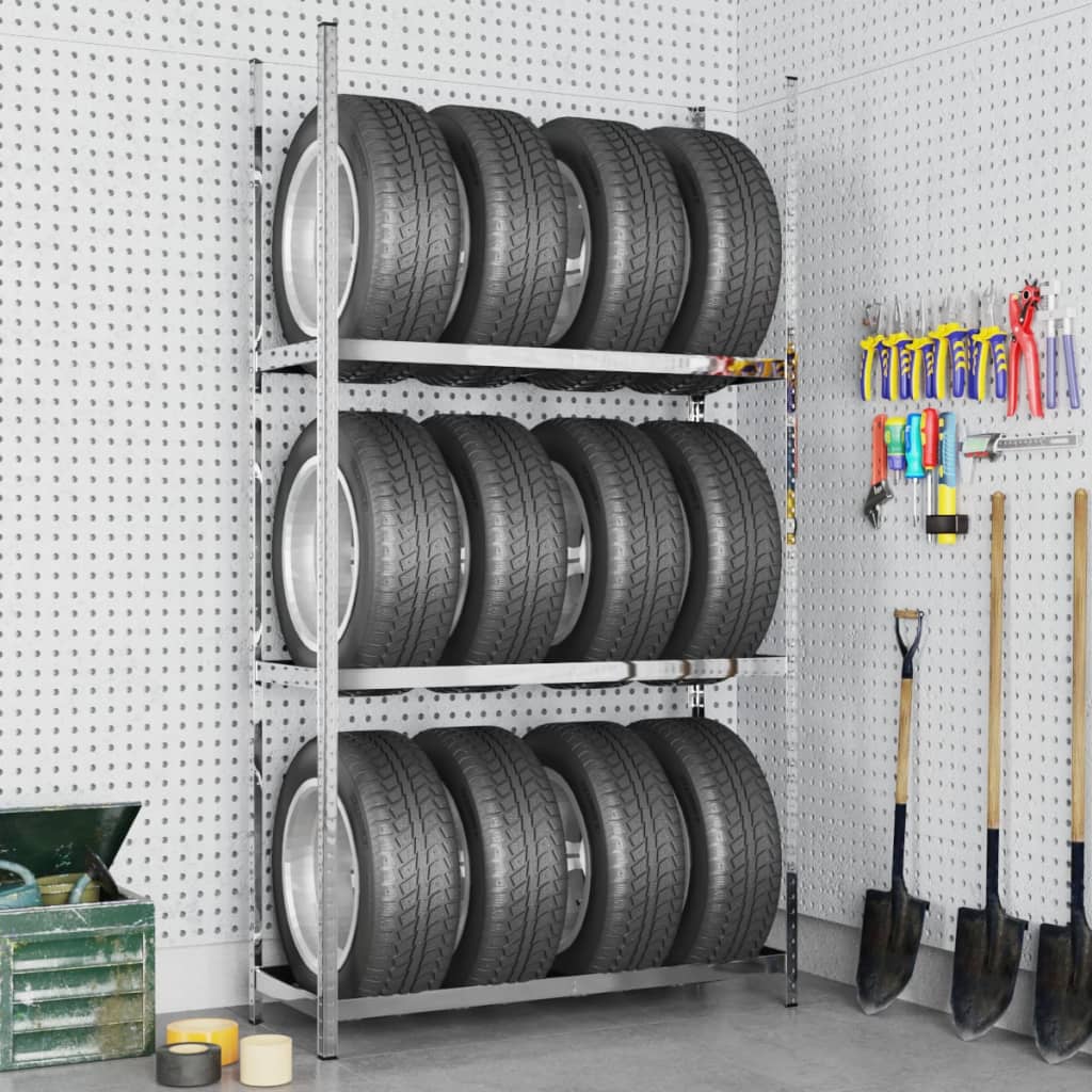dækreol med 3 hylder 110x40x200 cm stål sølvfarvet billede