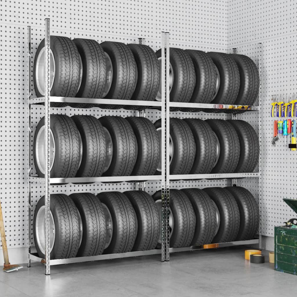 dækreoler 2 stk. med 3 hylder 110x40x200 cm stål sølvfarvet billede