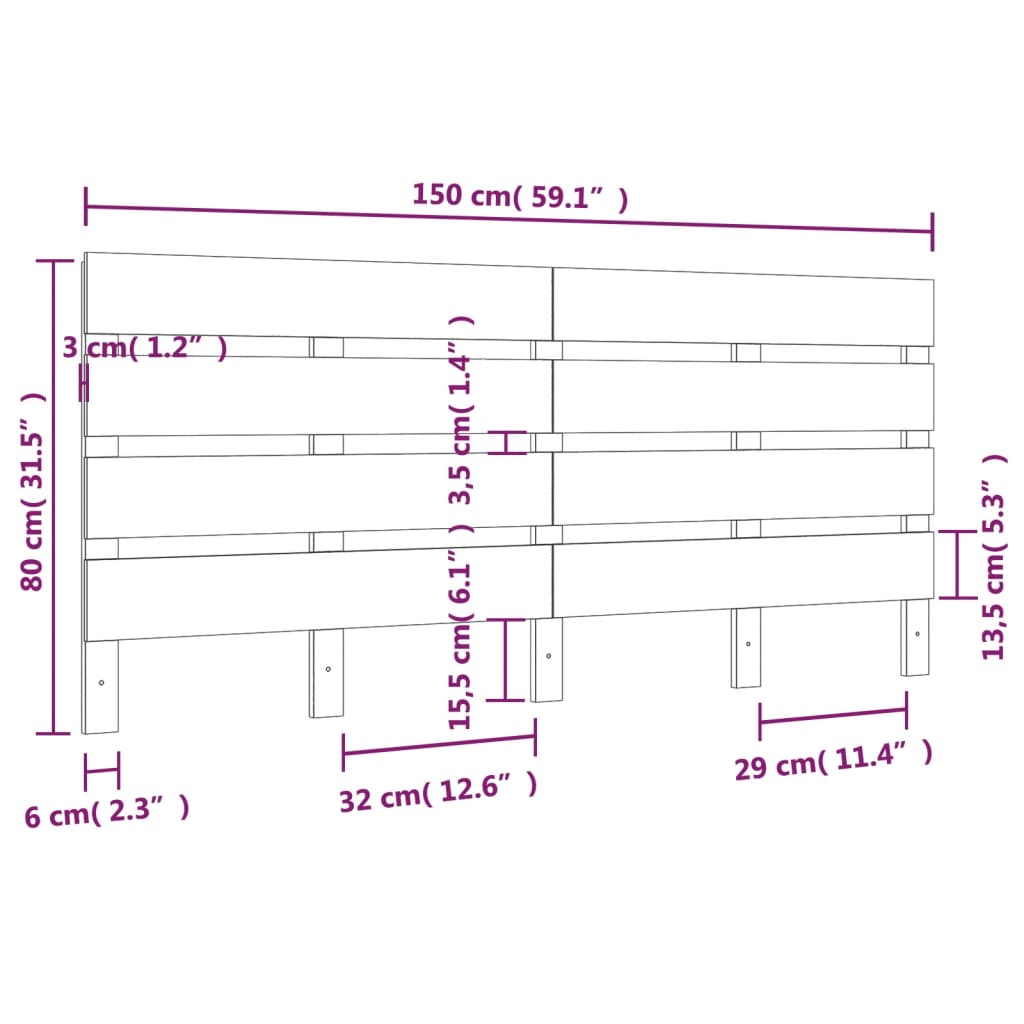sengegærde 150x3x80 cm massivt fyrretræ