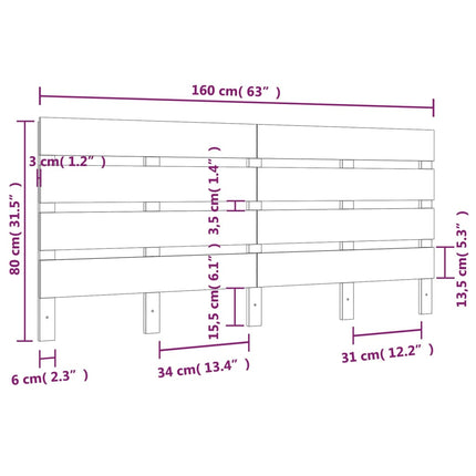 sengegavl 160x3x80 cm massivt fyrretræ hvid