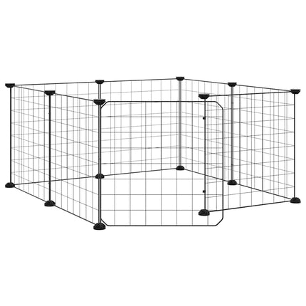 kæledyrsbur med 8 paneler og dør sort 70x70x35 cm stål
