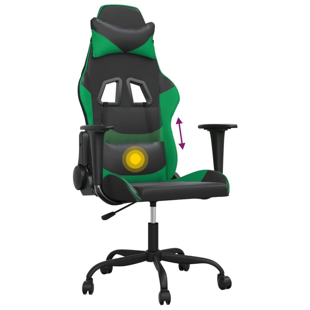 gamingstol m. massagefunktion kunstlæder sort og grøn