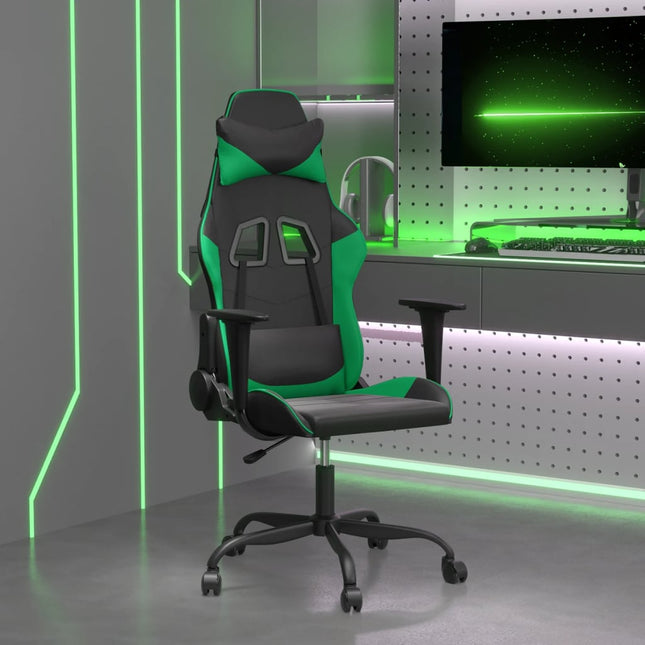 gamingstol m. massagefunktion kunstlæder sort og grøn