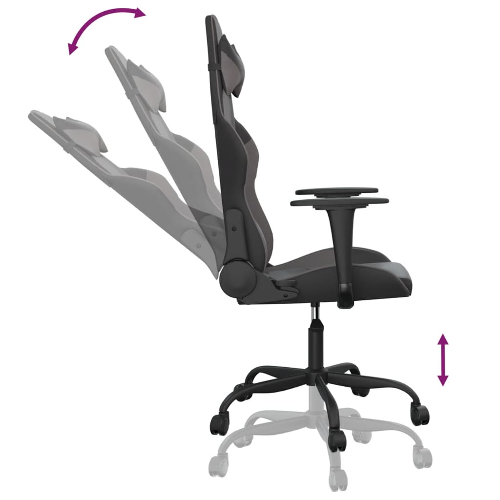 gamingstol m. massagefunktion kunstlæder sort og grå