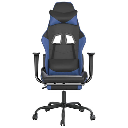 gamingstol m. massagefunktion og fodstøtte kunstlæder sort blå