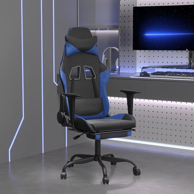 gamingstol m. massagefunktion og fodstøtte kunstlæder sort blå