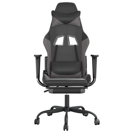 gamingstol m. massagefunktion og fodstøtte kunstlæder sort grå