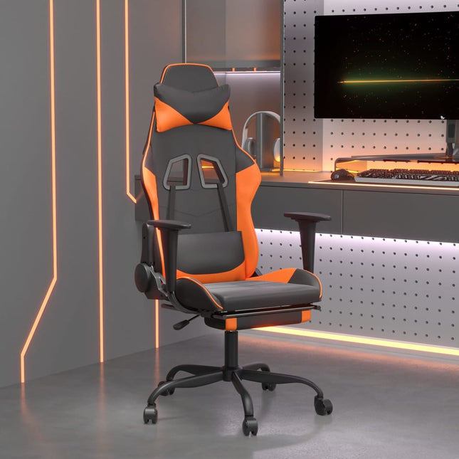 gamingstol m. massage og fodstøtte kunstlæder sort og orange