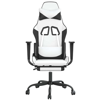 gamingstol m. massage og fodstøtte kunstlæder hvid sort