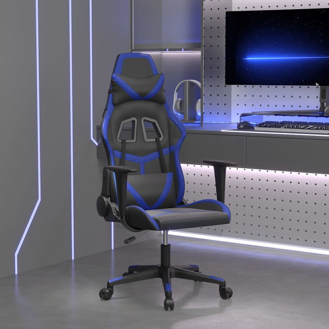 gamingstol m. massagefunktion kunstlæder sort og blå