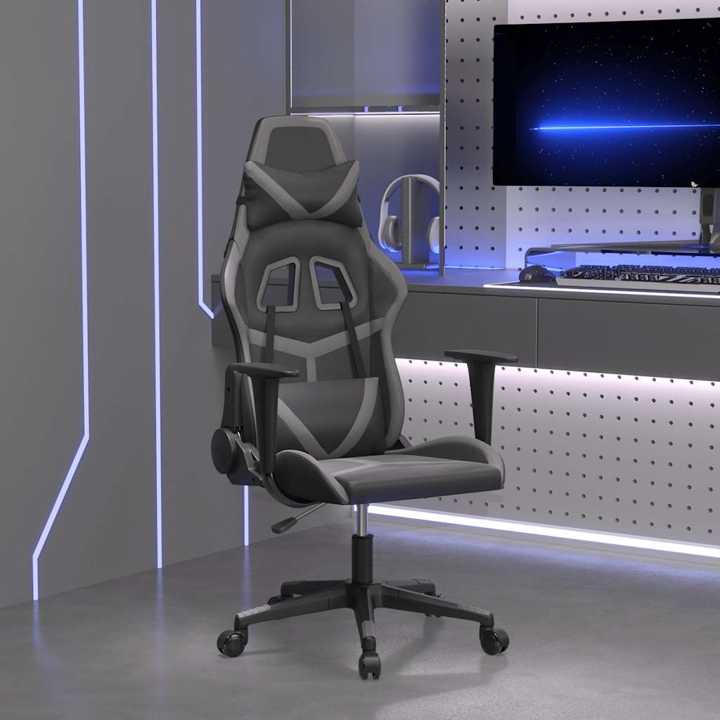 gamingstol m. massagefunktion kunstlæder sort og grå