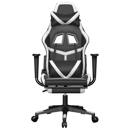gamingstol m. massagefunktion og fodstøtte kunstlæder sort hvid