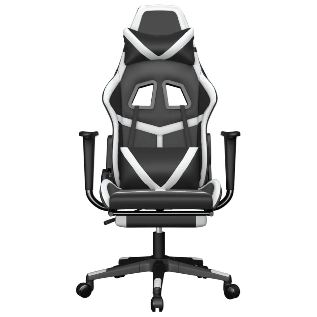gamingstol m. massagefunktion og fodstøtte kunstlæder sort hvid