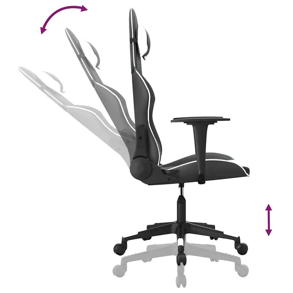 gamingstol med massagefunktion kunstlæder sort og hvid