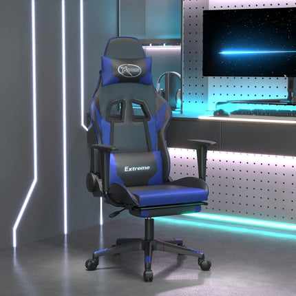 gamingstol m. massagefunktion og fodstøtte kunstlæder sort blå