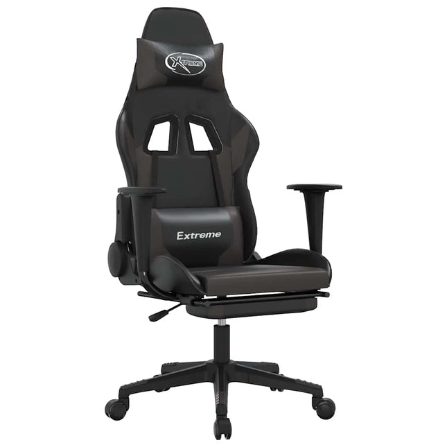 gamingstol m. massagefunktion og fodstøtte kunstlæder sort grå