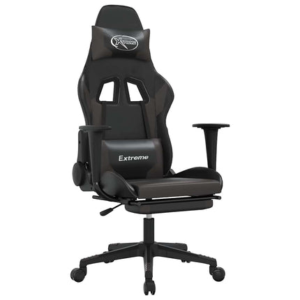 gamingstol m. massagefunktion og fodstøtte kunstlæder sort grå