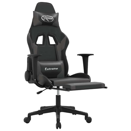 gamingstol m. massagefunktion og fodstøtte kunstlæder sort grå