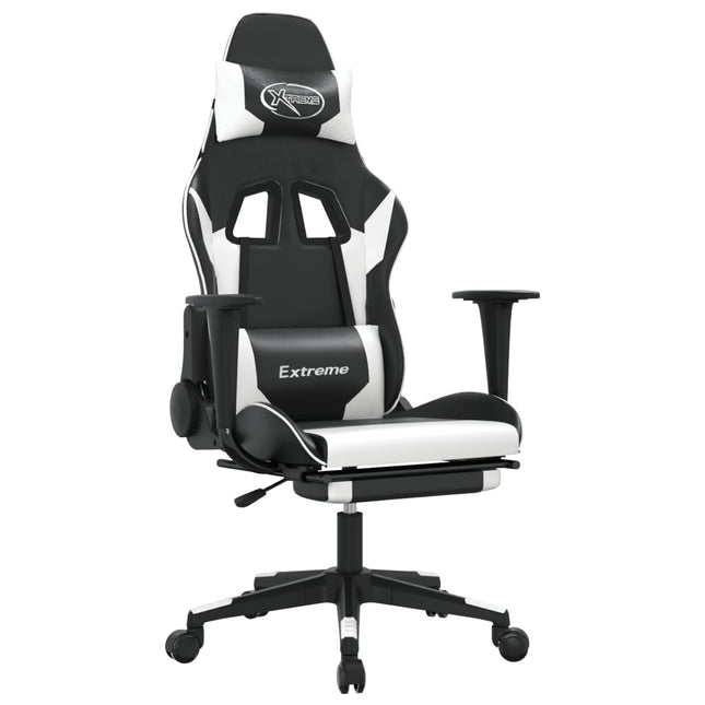 gamingstol m. massagefunktion og fodstøtte kunstlæder sort hvid
