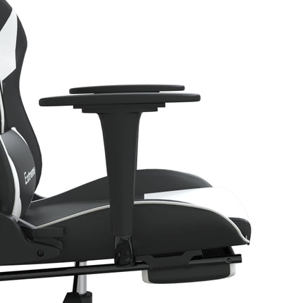 gamingstol m. massagefunktion og fodstøtte kunstlæder sort hvid
