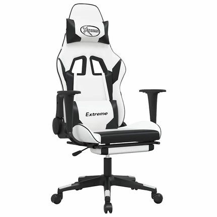 gamingstol m. massage og fodstøtte kunstlæder hvid sort