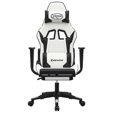 gamingstol m. massage og fodstøtte kunstlæder hvid sort